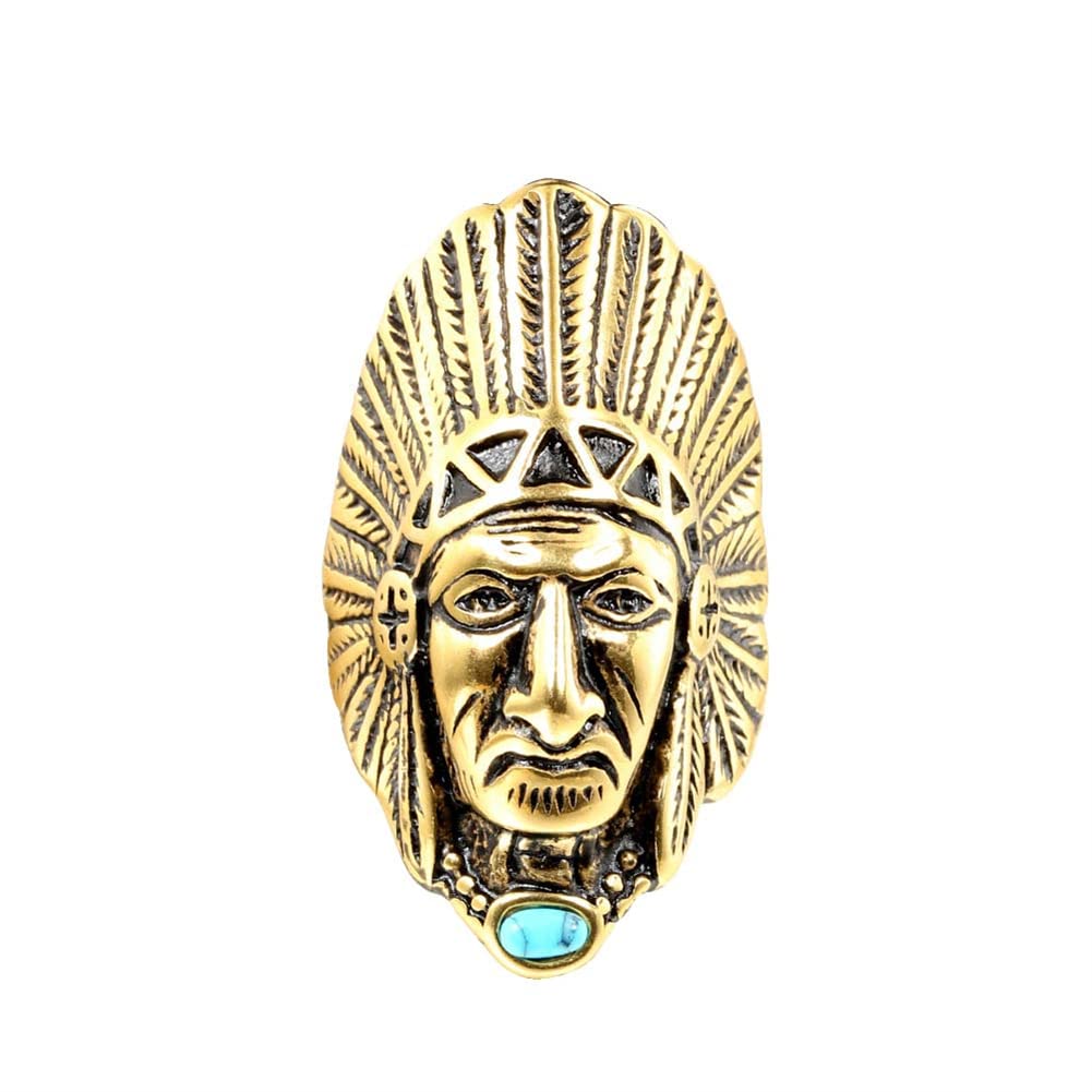 HIJONES Unisex Stainless Steel Indian Chief Tribe Ring