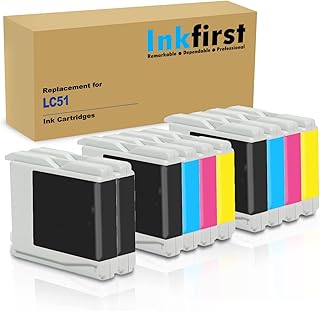 10 Inkfirst® Ink Cartridges LC51BK, LC51C, LC51M, LC51Y Compatible Remanufactured for Brother LC51 Black, Cyan, Magenta, Yellow (2 Set + 2 Black)
