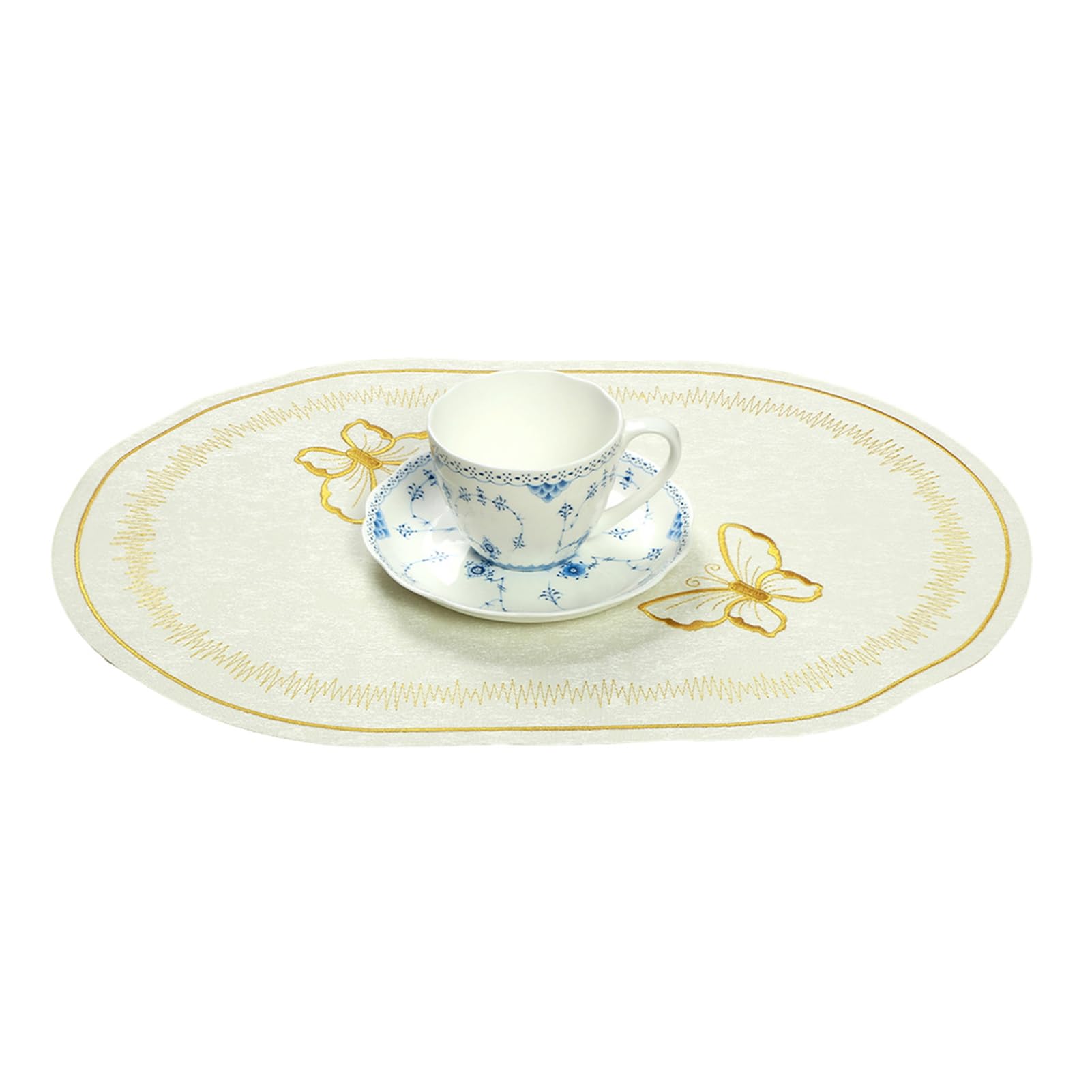 Virelynx Linen Placemat Embroidery – Butterflies Pattern Oval Heat-Resistant, Stain-Resistant Dining Accessories for Table