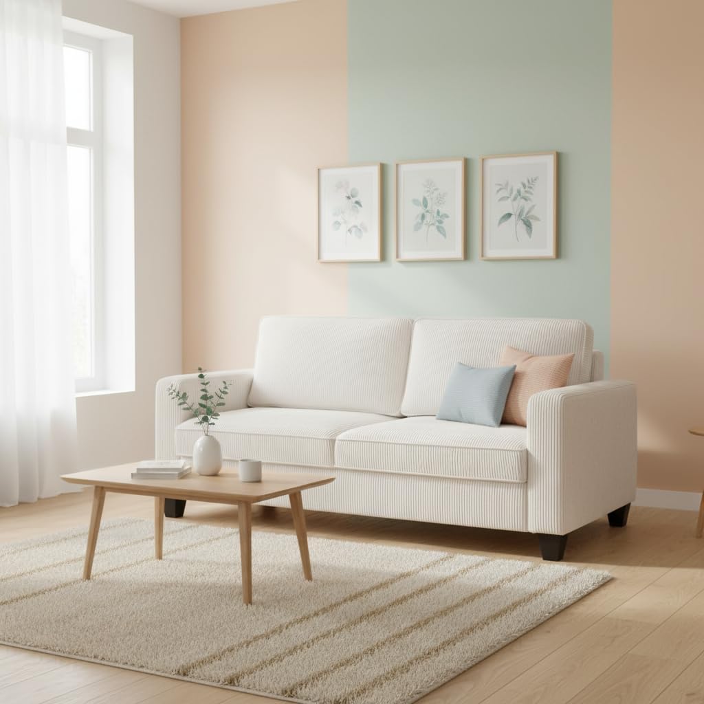 BOWERY HILL Transitional 72.5" W Corduroy Fabric Sofa with Built-in USB Charging Port and Functional Side Pockets in Beige