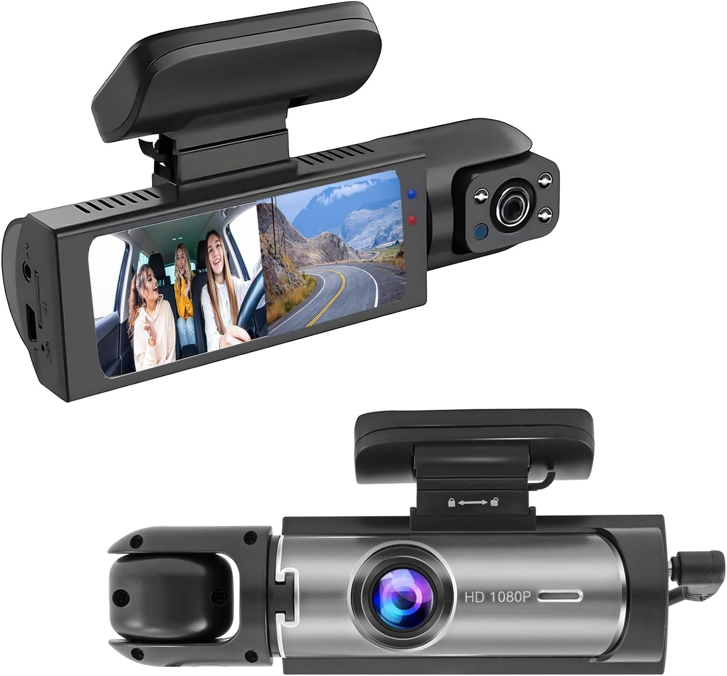Dashcam Front and Inside,Car Camera Dash Cam for Cars,Driving Recorder with IR Night Vision,Loop Recording,Wide Angle Lens,3.16 Inch IPS Screen,Parking Mode (Dark)