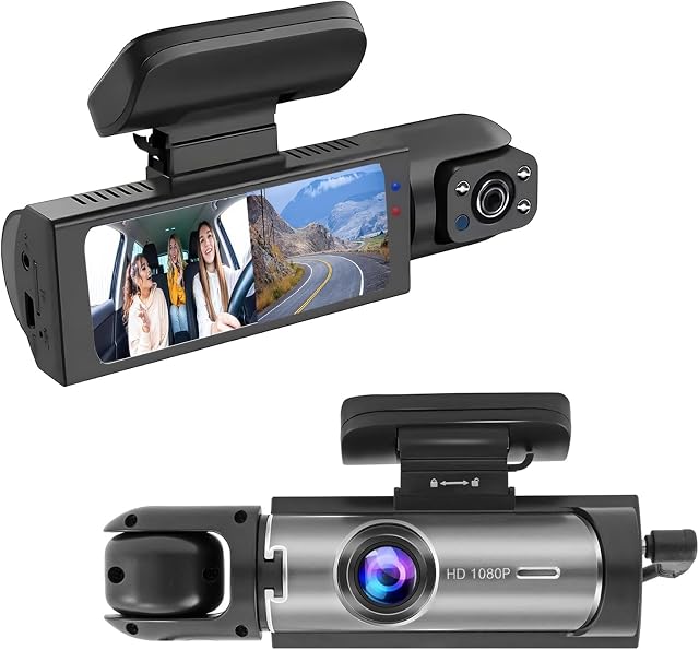 Dashcam avant et à l'intérieur, Cam caméra de voiture Dash pour les voitures, Enregistreur de conduite avec IR Vision nocturne, enregistrement en boucle, objectif à angle large,3.16 1 cm IPS Écran, mode de stationnement (noir)
