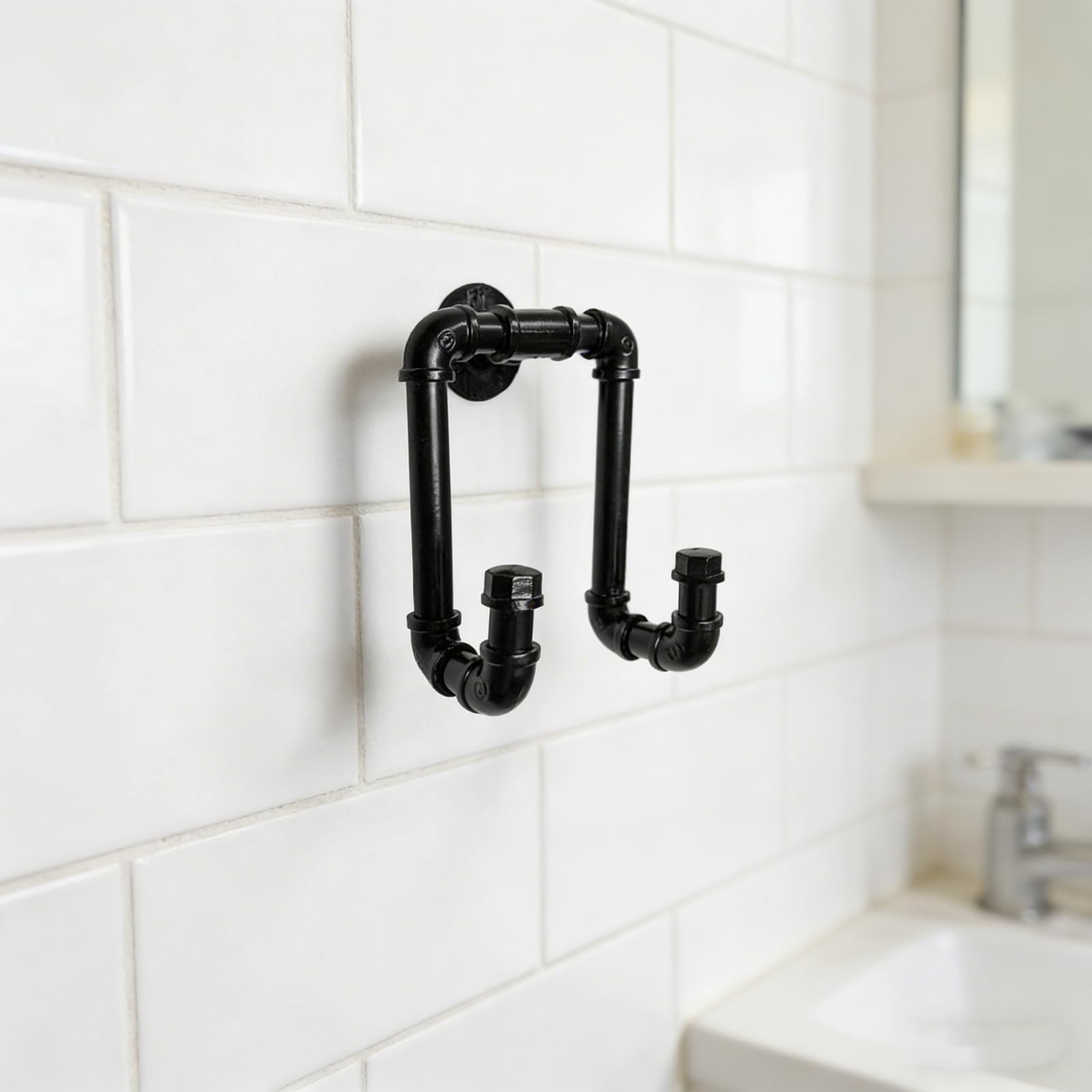 Gancho industrial para toallas de tubo: ganchos de pared de metal - Perchas vintage resistentes con doble colgador para ropa, toallas y bolsos en la entrada del armario del hotel