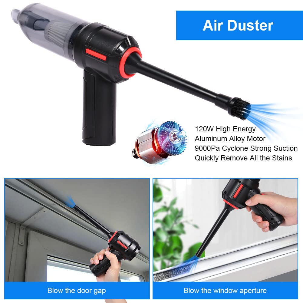 URAQT Staubgebläse Druckluft, 9000Pa 3 in 1 Handstaubsauger Akku Hand Stark Mini Staubsauger Auto Kabellos USB Aufladbar mit Waschbarer Filter Tastatur Reinigung für Haus Büro Auto Küche Rot