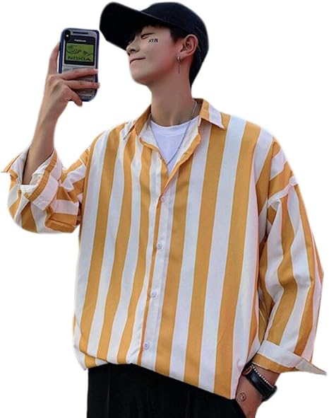 Amazon Alppvメンズ ワイシャツ シャツ ブラウス シンプル カジュアル ゆったり シャツ 長袖 シャツ メンズ 夏 シャツ ストライプ シャツ トップス シャツ 通販