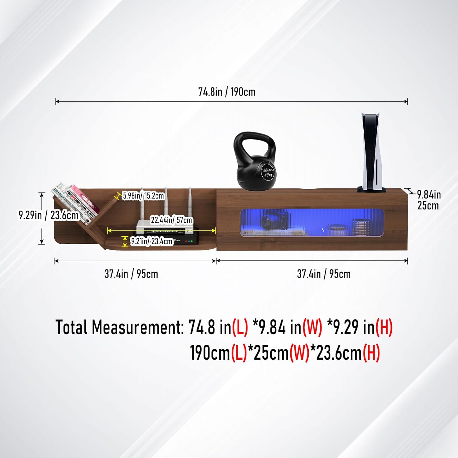 Pmnianhua Rustic Floaing TV Stand with LED Lights,74'' Wall Mounted Media Console,Floating Entertainment Center,Floating Shelf with Glass Door and Storage for Under TV Projector(white)