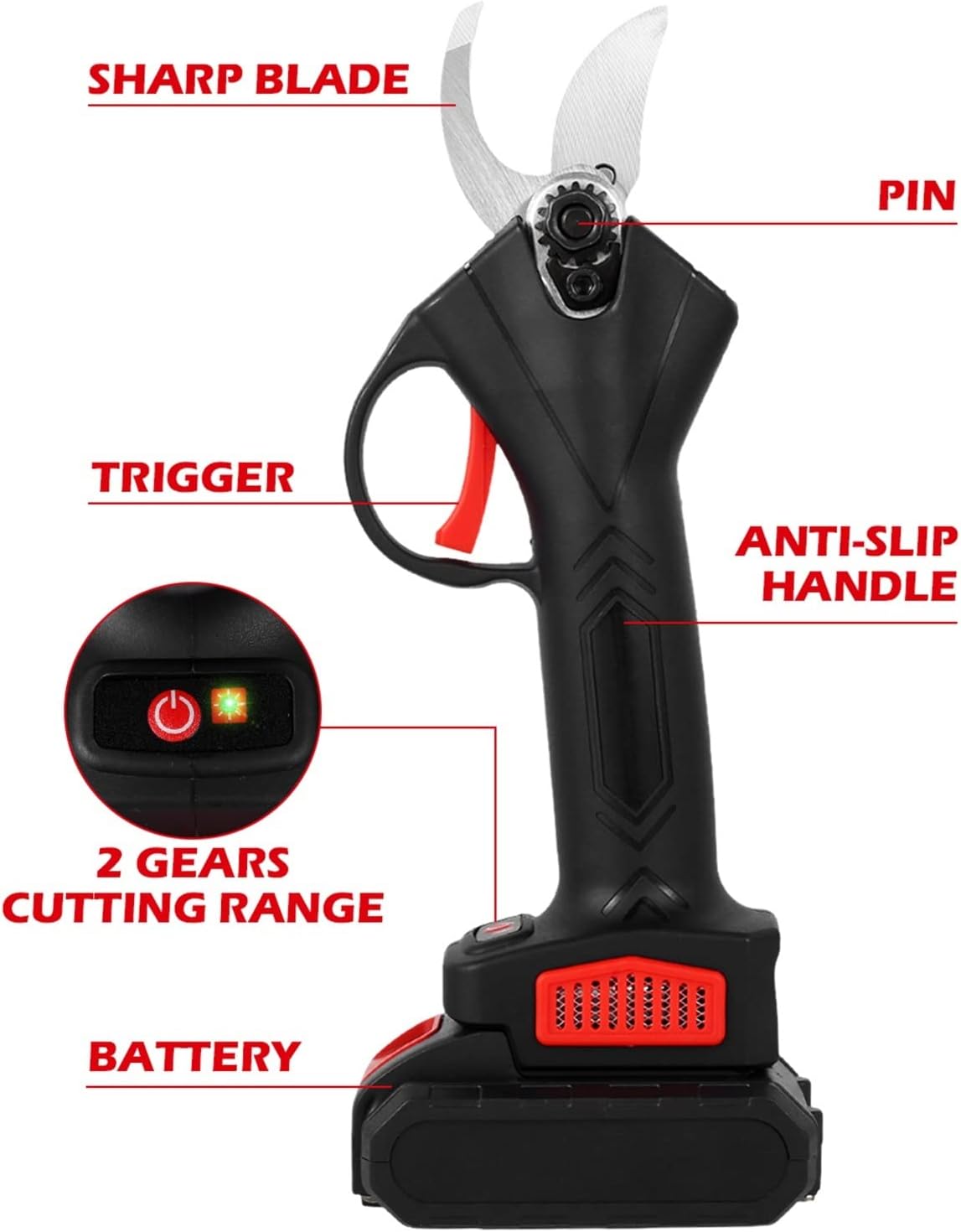 Power Pruner 35mm Cordless Electric Pruning Shears Electric Pruner Garden Scissors 2 Level Openings Rechargeable Fruit Tree Branches Cutter