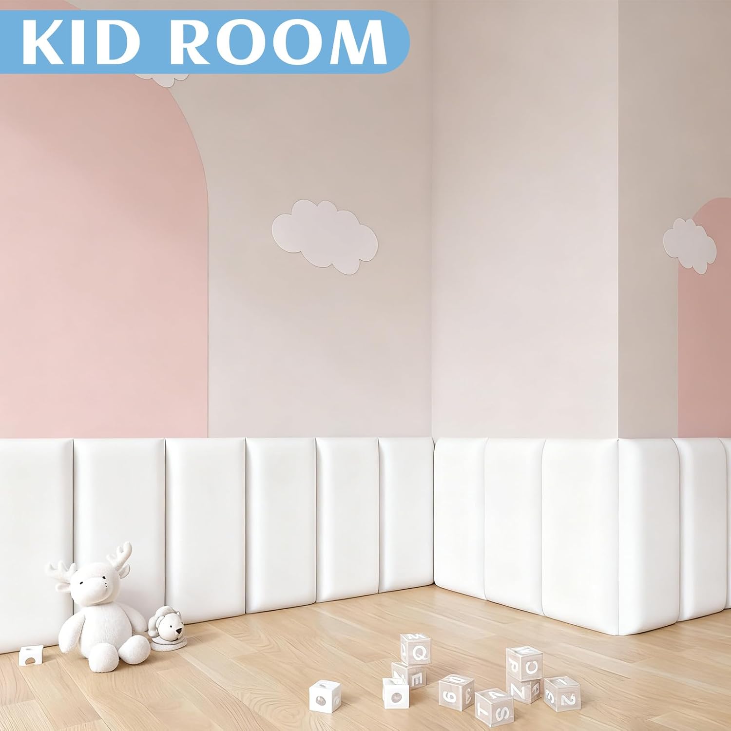 6 Pack Anti Collision Wall Padding for Kids Playroom 7.9”x15.7” Self Adhesive Wall Cushion Padding White Upholstered Headboard Stick on Headboard Sticker 3D Wall Panels Peel and Stick for Bed