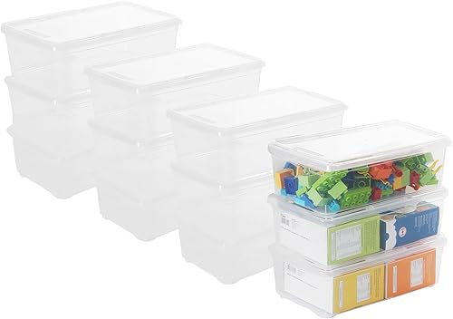 Caja de almacenamiento de plástico, paquete de 12 contenedores transparentes para zapatos con tapa de pestillo, contenedor apilable para el hogar y