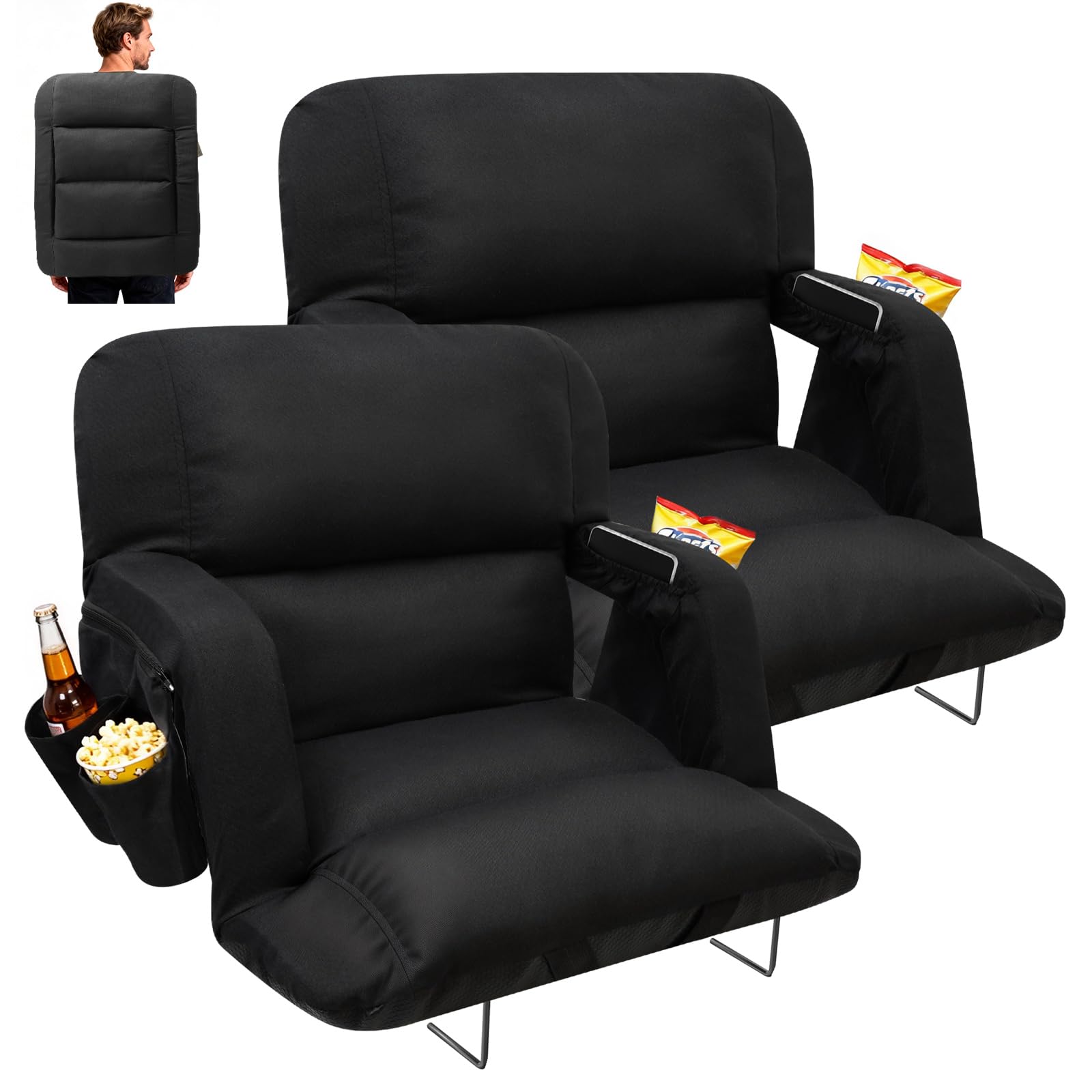 DEKEMASTER Stadium Seats with Back Support, Exclusive Sofa Style Design 23inch Wide Bleacher Chairs with Extra Thick Back and Cushion, 6 Reclining