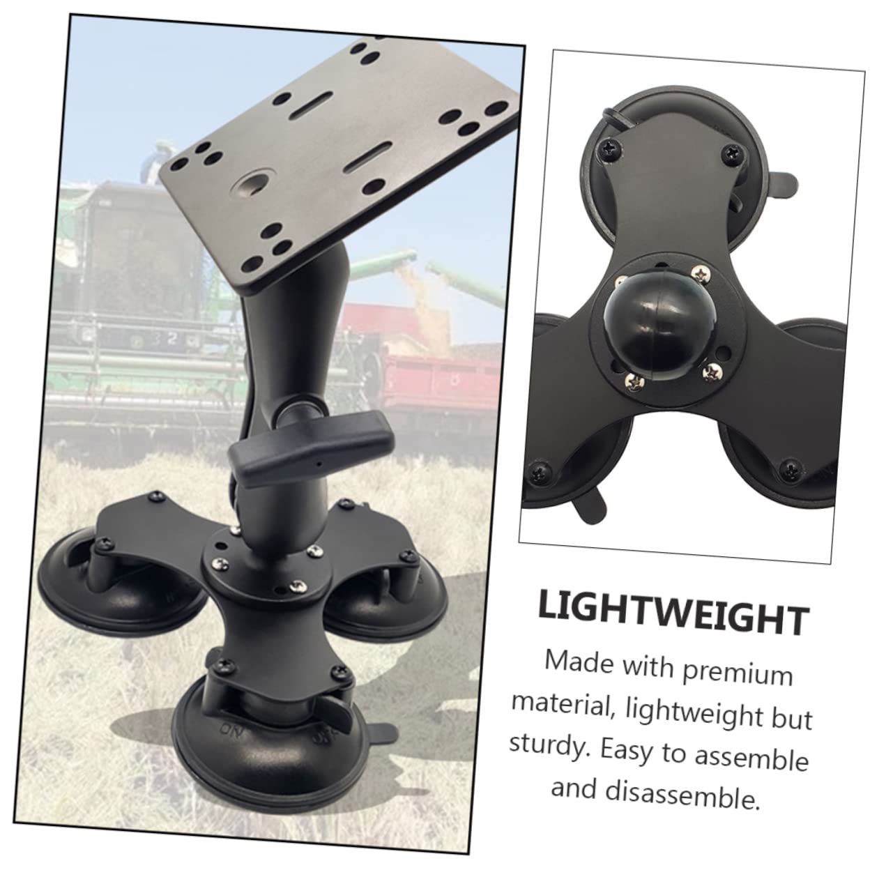 VILLCASE Soporte de Ventosa Triple de 1, 5 Pulgadas Bola Ajustable | Base Negra de Silicona y Aleación, Montaje 360°, Fácil de Ensamblar para Navegadores y Brackets