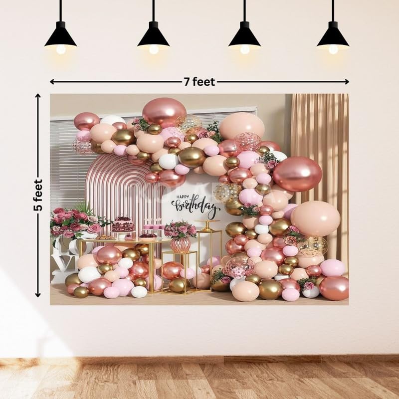 Image of Elegant Gold Balloon Decoration Backdrop with Floral Accents for Birthday and Celebration Events (Pack of 1)