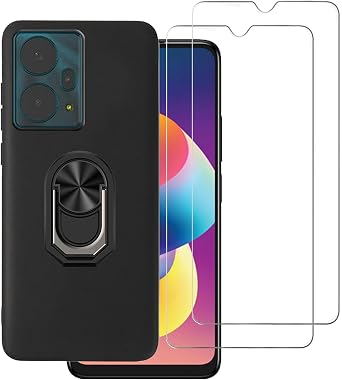 for NUU X10 5G Case with 2 Pack Screen Protector,Ring Shockproof Cover for Women Girls,Slim Soft TPU Rubber Kickstand [Magnetic Car Mount] Case for NUU Mobile X10 5G -Black