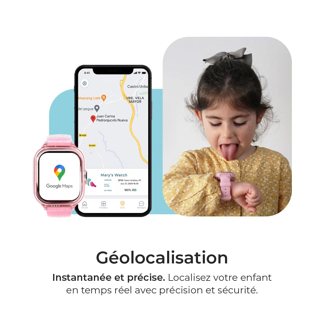 SaveFamily Enjoy | Montre Intelligente pour Enfants avec Localisateur GPS, Jeux Amusants, Appareil Photo, Vidéo, Appels, Musique, Podomètre, SOS | Couleur Rose