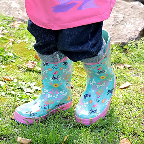 landchief Toddler Rain Boots, Kids Rain Boots Waterproof Rubber Boots for Girls and Boys with Fun Patterns and Easy-On Handles, Size 10, Pink Rabbit - image 3