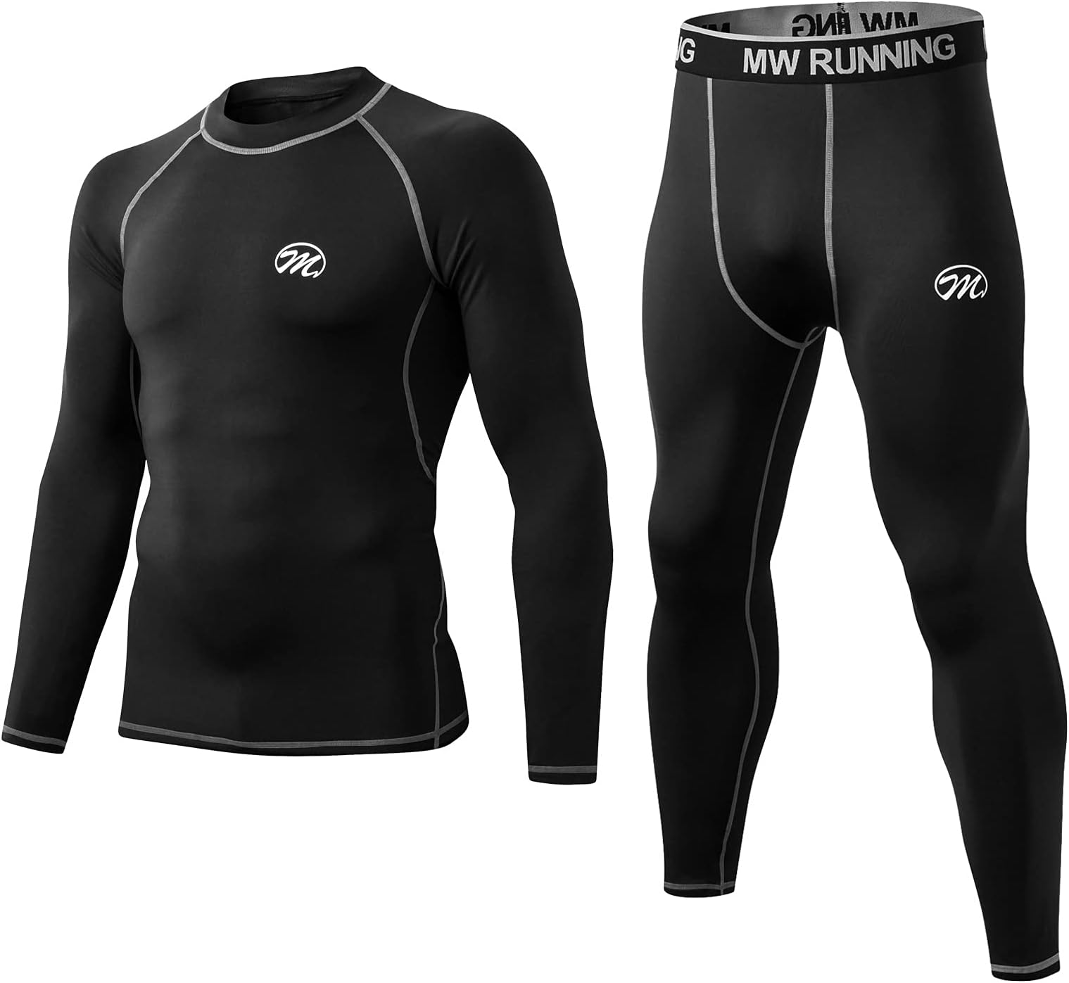 MeetHooMen's Compression Base Layers Long Johns Winter Gear with Fleece Lined for Skiing Black