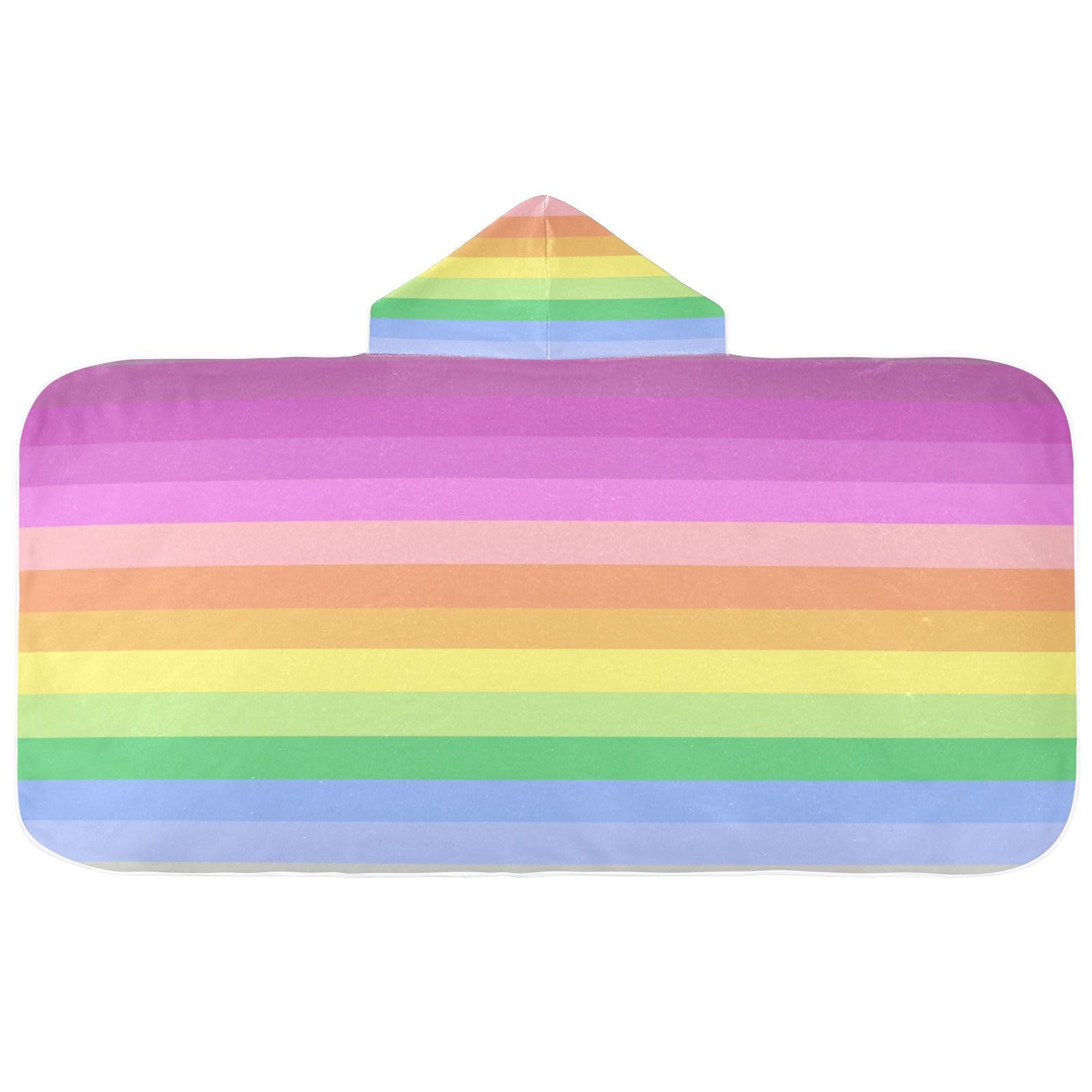 Kigai Rainbow Stripes Hooded Beach Towel for Kids Soft Absorbent Quick Dry Bath Towel with Hood Lightweight Toddler Shower Pool Bath Wrap for Boys Girls