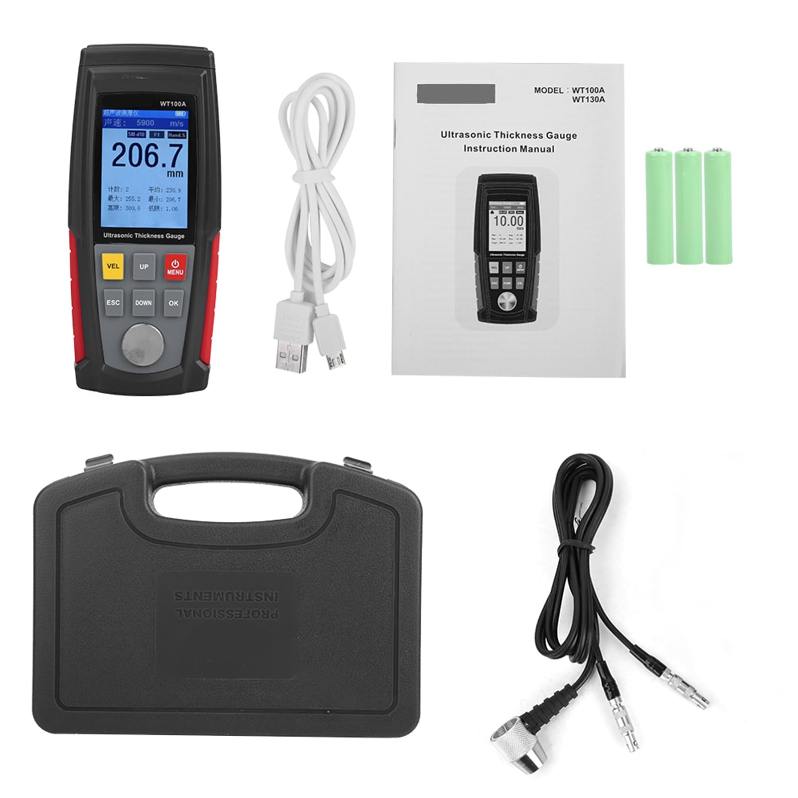 Fabater WT100A Medidor Digital de Espesor por Ultrasonido, 1-225 Mm,
