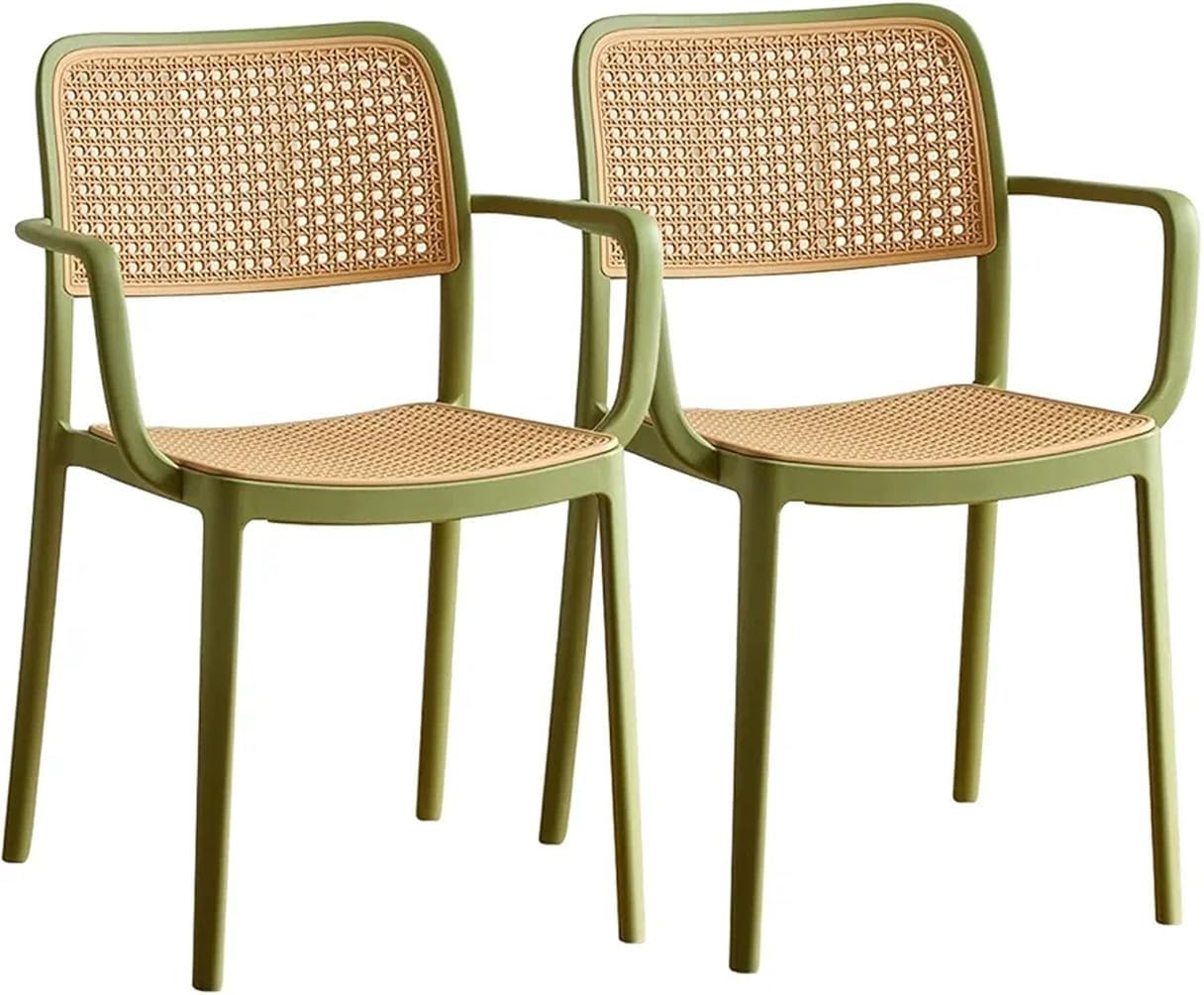 INNOWIN Mirra Chair for Dinning Room Rattan Dinning Chair Modern Stackable Desk, Home & Outdoor Fits at All Places, One Year Warranty | Green | Pack of 2