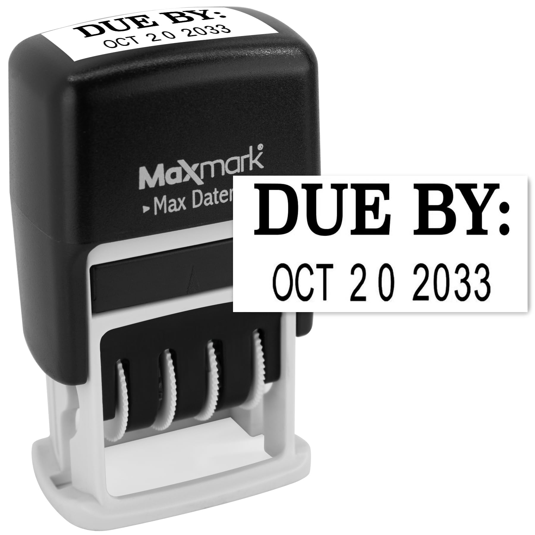 MaxMark Self-Inking Rubber Date Office Stamp with Due by Phrase & Date - Black Ink (Max Dater II), 12-Year Band