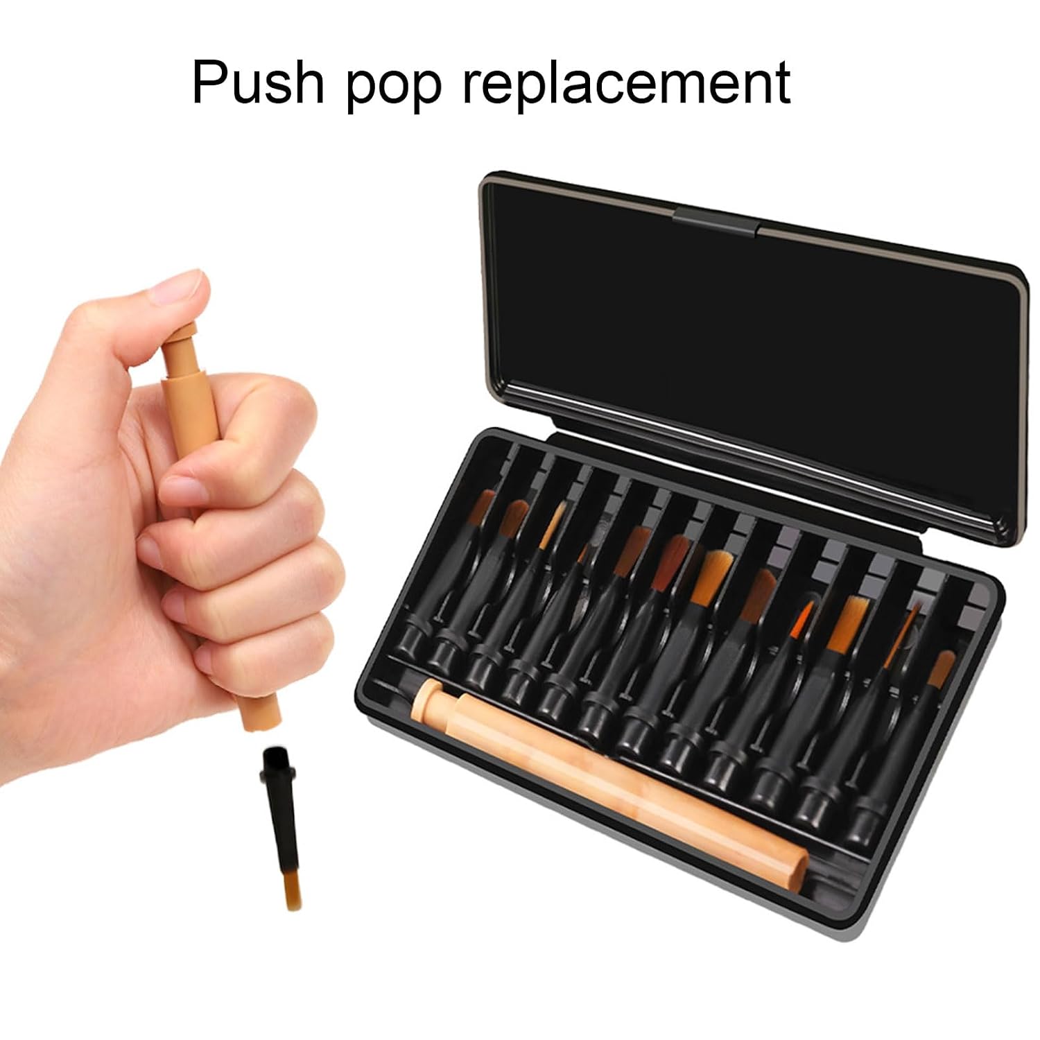 Nail Art Replacement Brushes Set, ABS Replacement Tip Nail Brushes, Professional Grade Durable Synthetic Fiber Hair Multifunctional Design for Nail Salon Technicians