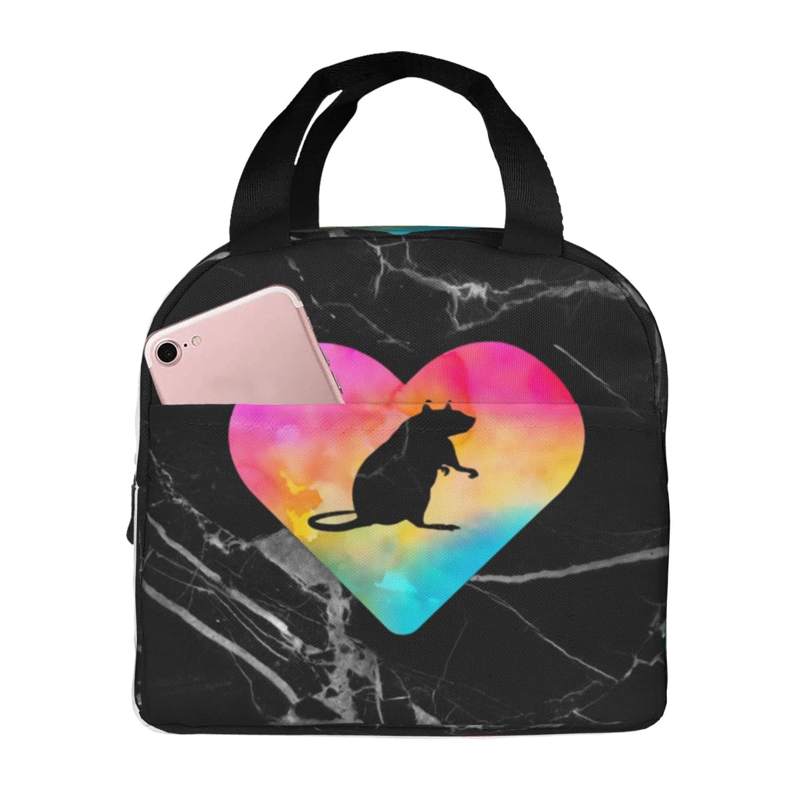 Heart Rat Love Lunch Bags, Insulated Lunch Box Lunch Tote Bag Picnic Bag for Women Mens Boy Girl Work Office