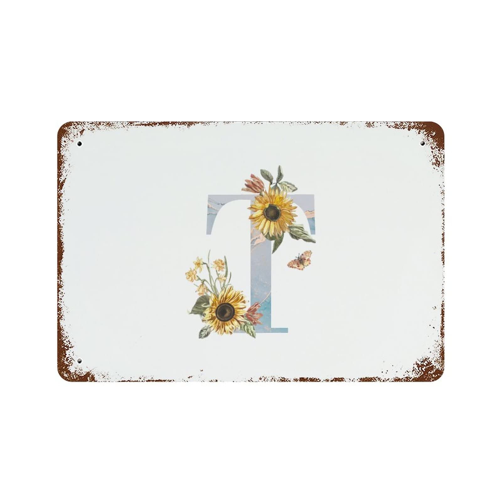 Lettre T en aluminium floral tournesol 30x45 cm pour déco de ferme