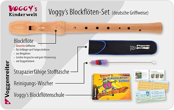 Voggy's Blockflöten-Set (dt. GW): Ahornflöte, Tasche, Wischer + Buch im Karton - 2