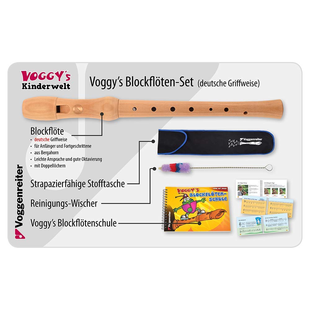 Voggy's Blockflöten-Set (dt. GW): Ahornflöte, Tasche, Wischer + Buch im Karton - 3
