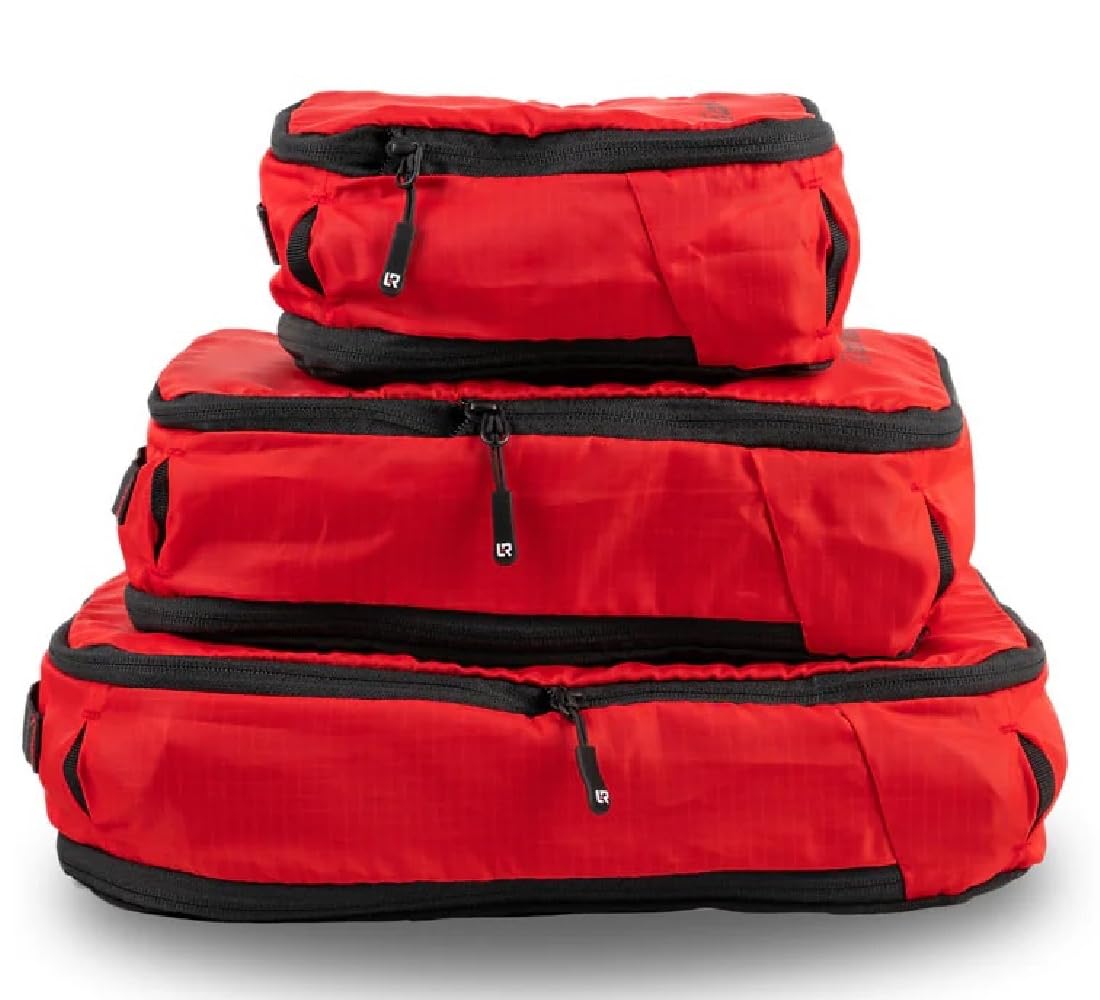 Lone Rider Cubi da Imballaggio a Compressione - Set 5 Pezzi | Borse multi-misura con mesh, cerniere espandibili & tessuto RipStop 210D. Organizer per bagagli, viaggio & bucato.