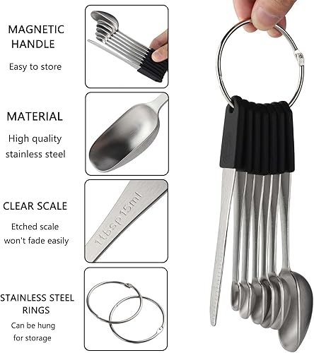 Miniatura 5 de El juego de tazas y cucharas medidoras magnéticas incluye 7 tazas medidoras de acero inoxidable, 6 cucharas medidoras magnéticas apilables con 1