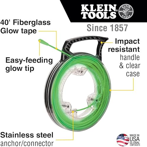 Miniatura 2 de Klein Tools 50660 Cinta de pescado que brilla en la oscuridad, fibra de vidrio con punta de nailon y conector de acero inoxidable para accesorios de