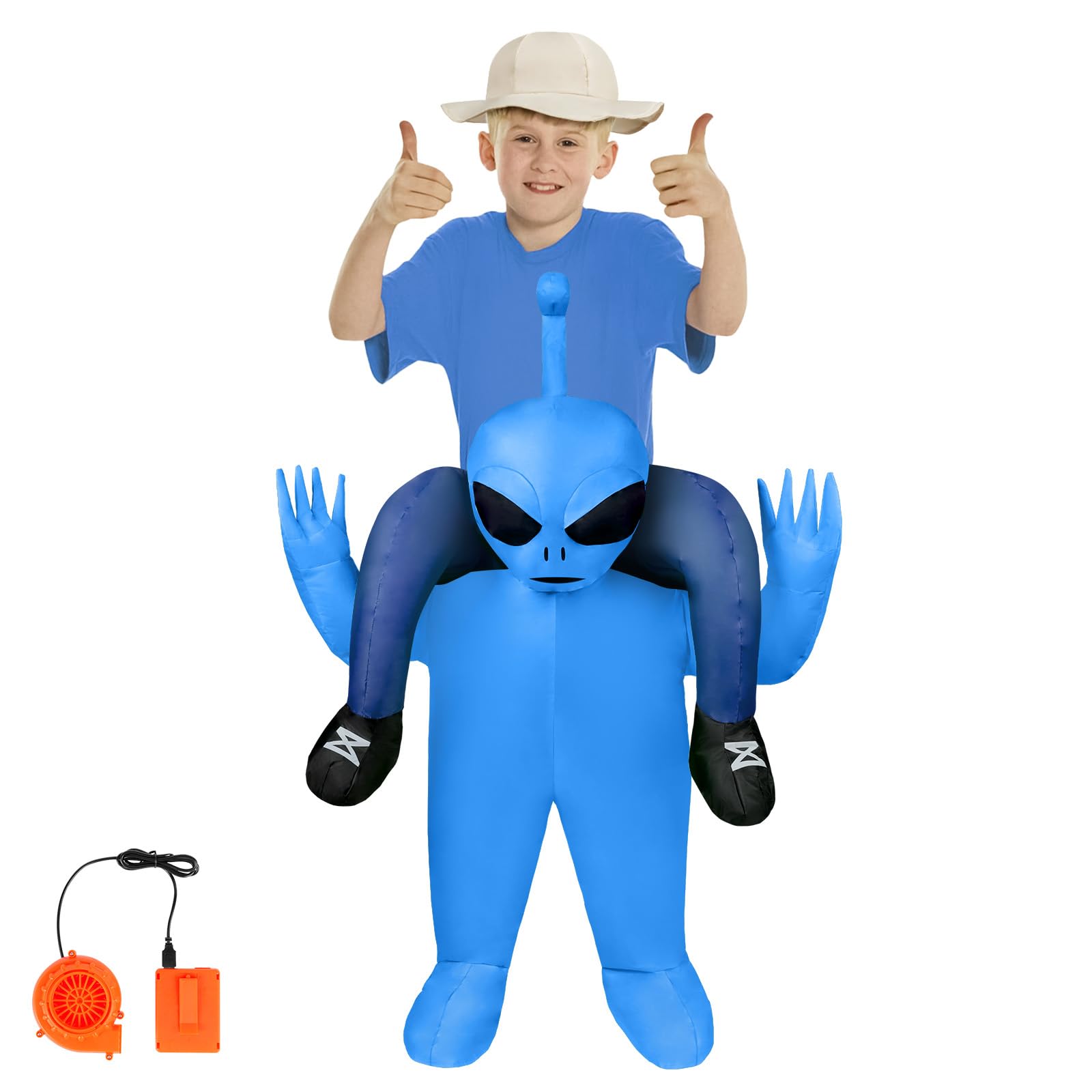 AYBUY Alien Costume, Alien Kidnapping Inflatable Costume Blow up Fancy Dress for Children, Funny Ride-on Halloween Costumes for Halloween Cosplay Masquerade Party, Blue — image 1
