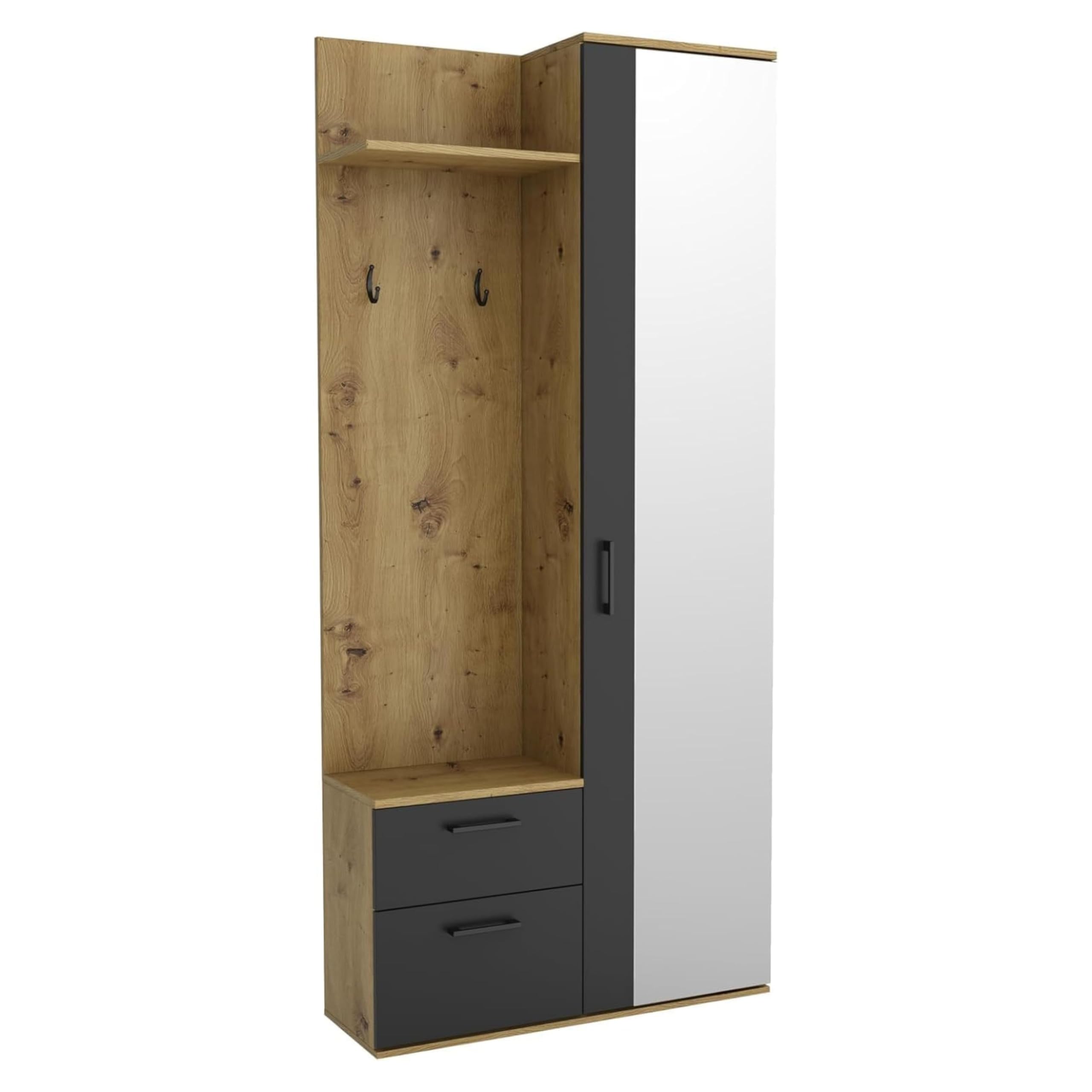 Garderobenschrank Flur 90 cm Breit Watford, Flurgarderoben Set mit Spiegel, Schuhschrank und Regalen, Vorzimmer Flur Möbel