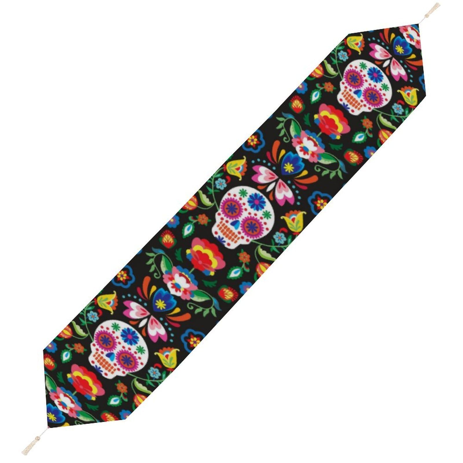 JZemdybill 229*33cm Table Runner with Tassel, Mexican Sugar Skulls Table Runner, Table Decoration for Kitchen, Party, Restaurant