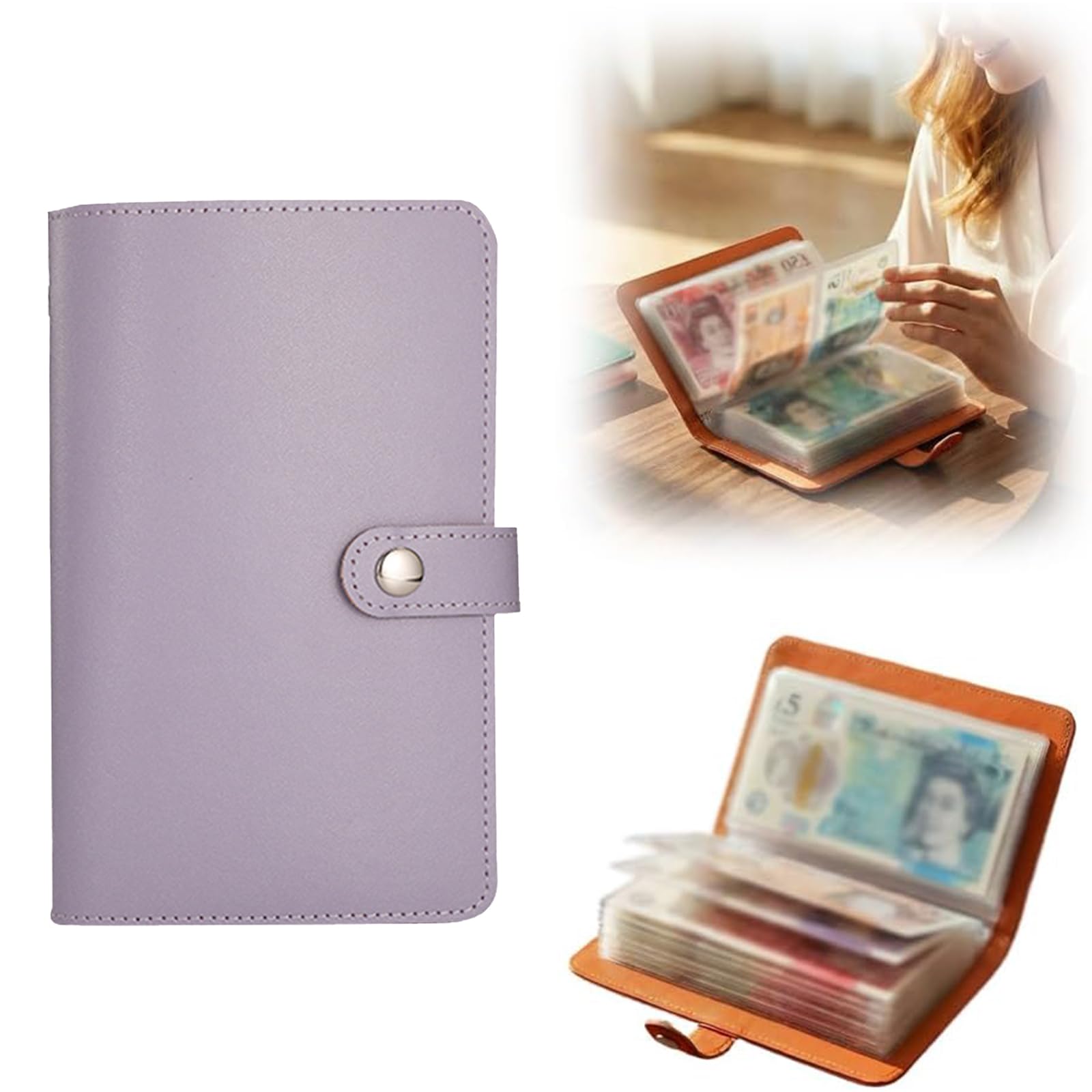 100 Envelopes Saving Challenge, Money Saving Wallet, Includes Saving Notebook & Binder, Binder with Magnetic Buckle Savings Notebook, Both Sides can be Used (Purple)