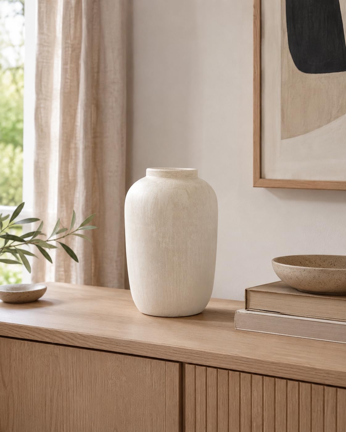 Bodenvase Avion 35cm - bauchig, Creme grau, Keramik, Ø24cm CreaFlor Home