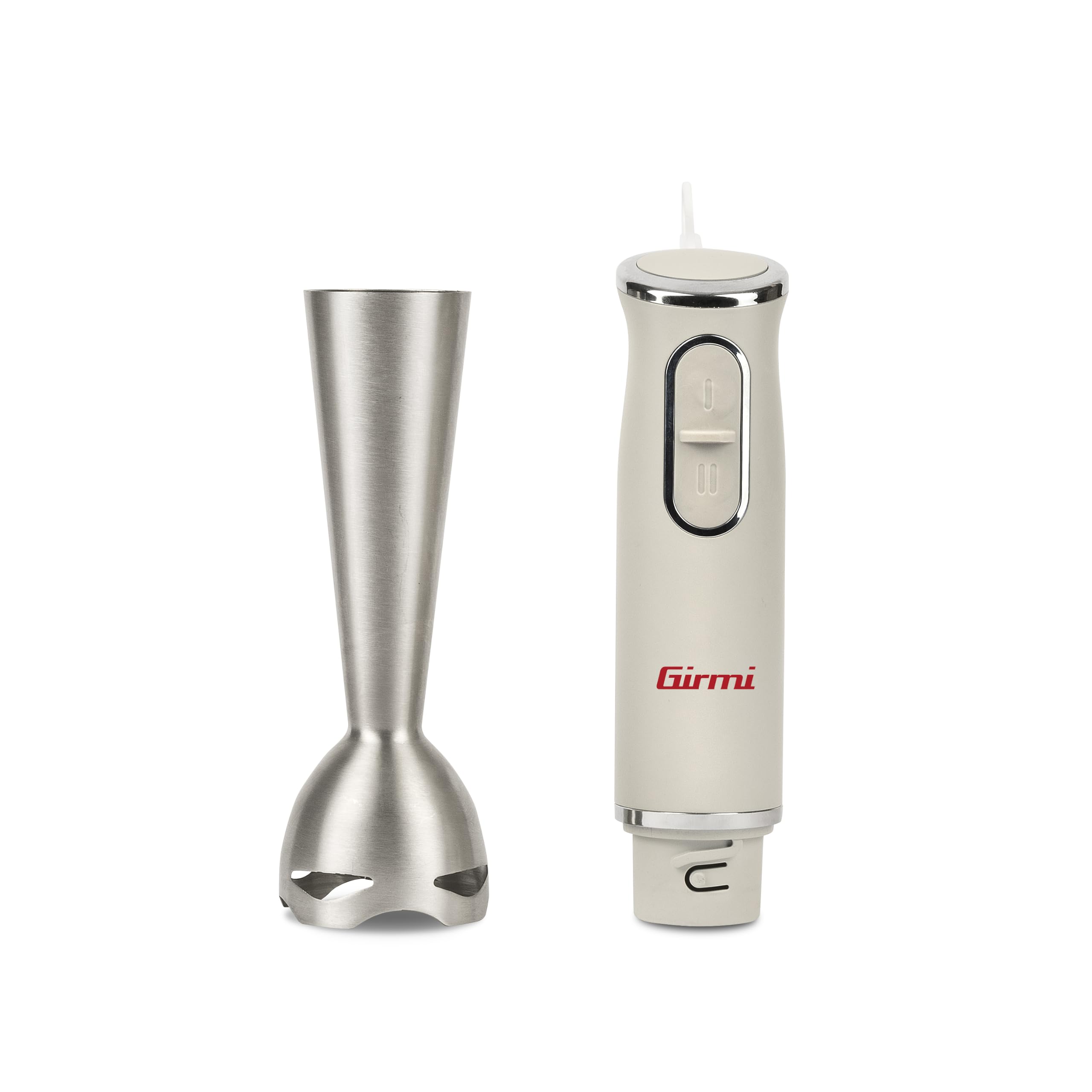 Girmi MX41 Frullatore ad Immersione Fru-steel+, Motore DC, 800W, 2 Velocità, Lame INOX, Fusto Smontabile INOX 19 cm, Impugnatura Ergonomica, Bicchiere Incluso, Facile da Pulire