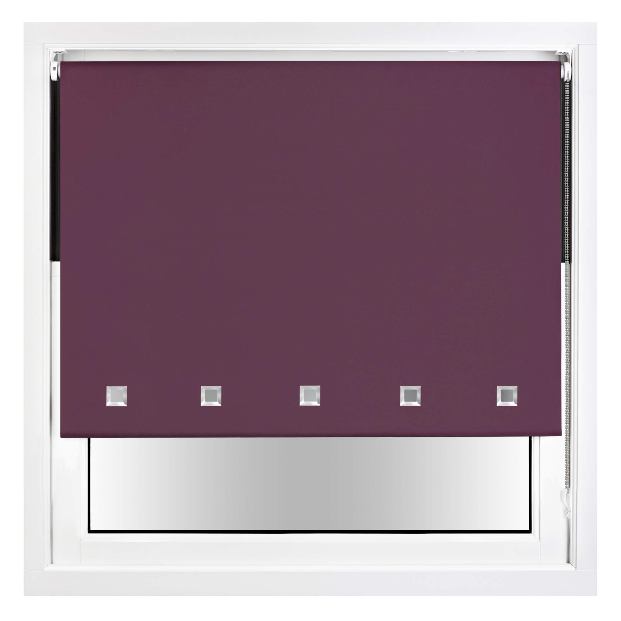 FURNISHED Blackout Roller Blind with Square Eyelets & Metal Fittings Trimmable - Aubergine, 130W x 165H cm