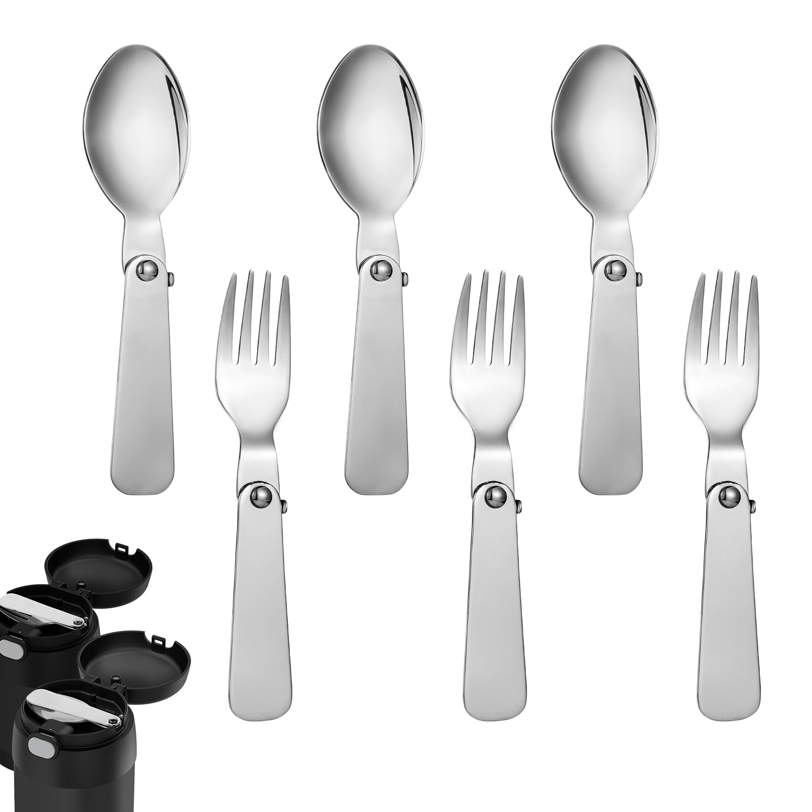 3pcs Folding Spoon & 3pcs Folding Forks for Thermos Funtainer 10oz Food Jar