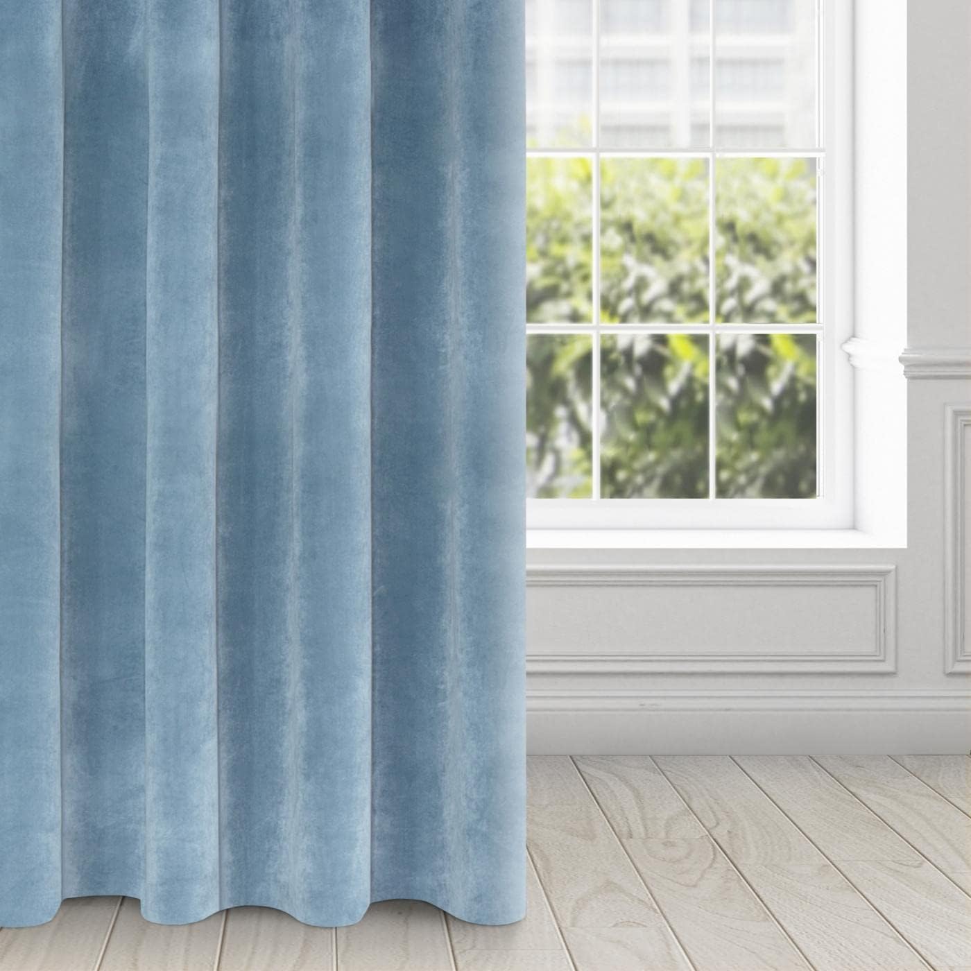 Eurofirany Villa Soft Plain Opaque Velvet Curtain with Eyelets - 1 Unit, Fluffy Panel Drape Classic Glamour Elegant Living Room, Bedroom, 290 g/m2, W55 x L98, Blue