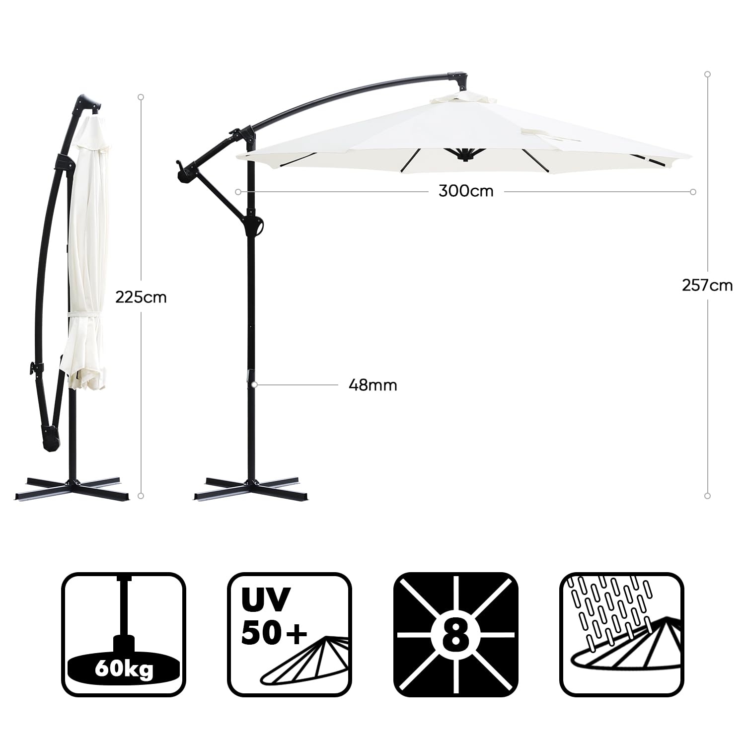 Sekey Ampelschirm 300 cm Sonnenschirm mit Kurbel Gartenschirm Kurbelschirm mit Kurbelvorrichtung UV50+ Sonnenschutz Robust und Stabil für den Garten Dunkelgrau