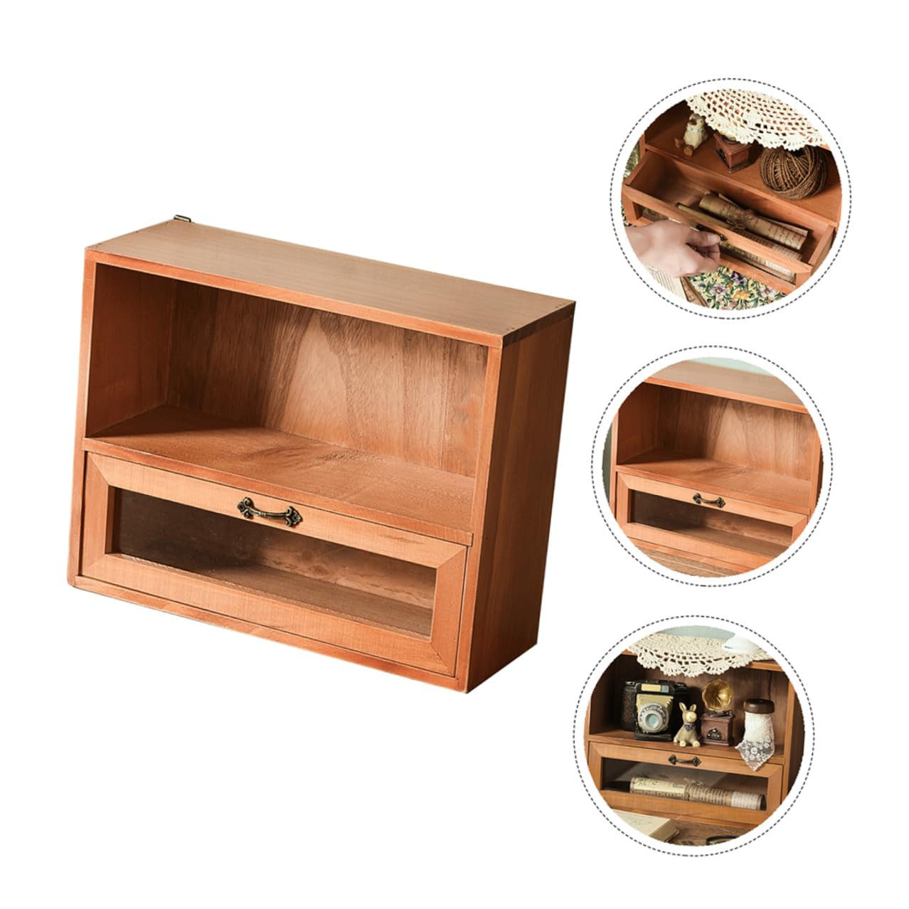 Gatuida Organizador de Cosméticos Material Duradero de Madera con Cajón y Diseño Retro Adecuado para Dormitorios y Accesorios de Maquillaje