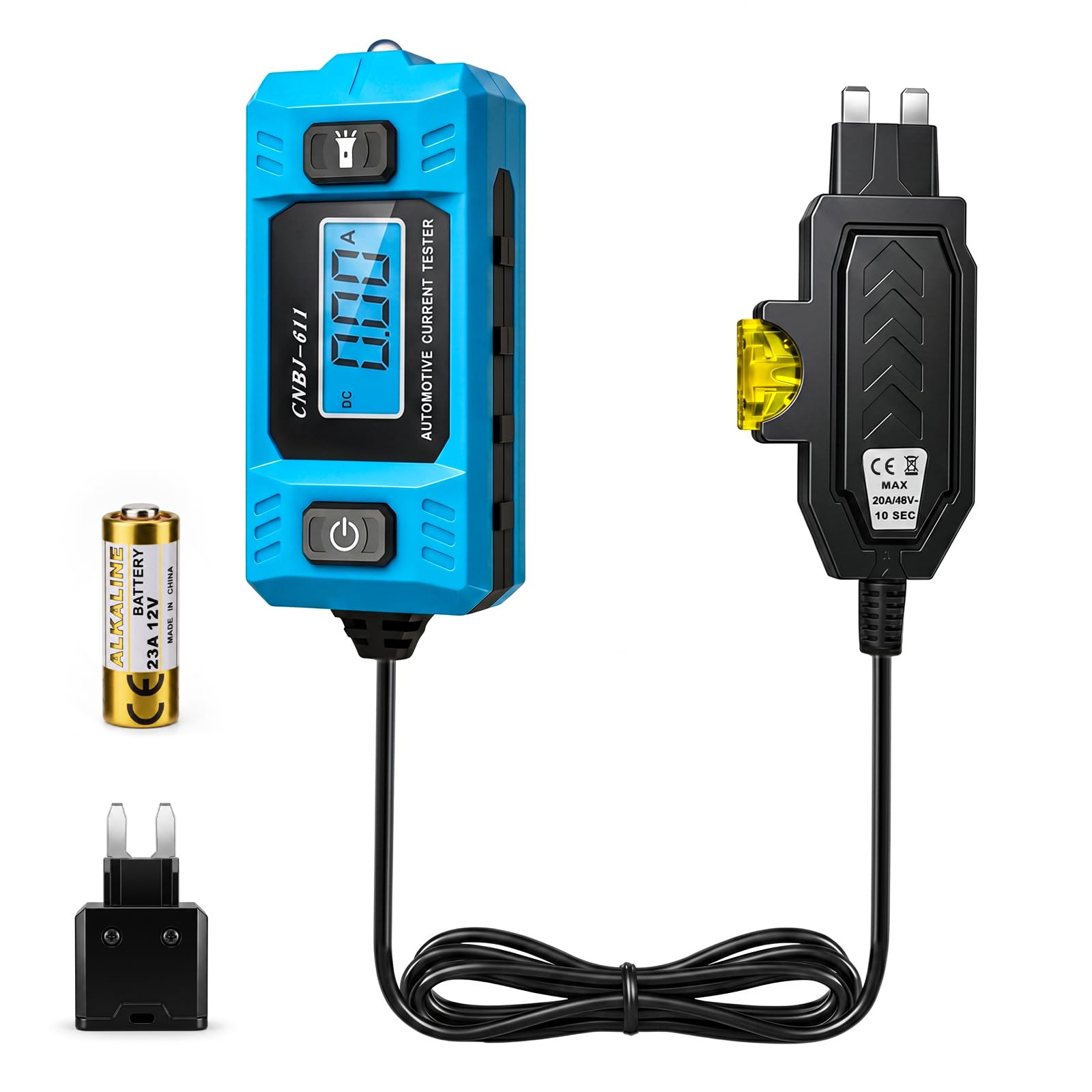 Tester per fusibili, display LCD, tester per circuiti automobilistici, 20 A 48 V, con luce anteriore a LED, tester relè auto, sonda di potenza di prova di corrente ad alta precisione per