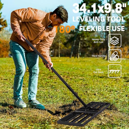 Rastrillo nivelador para césped 34.1x9.4 pulgadas con mango ajustable miniatura 4