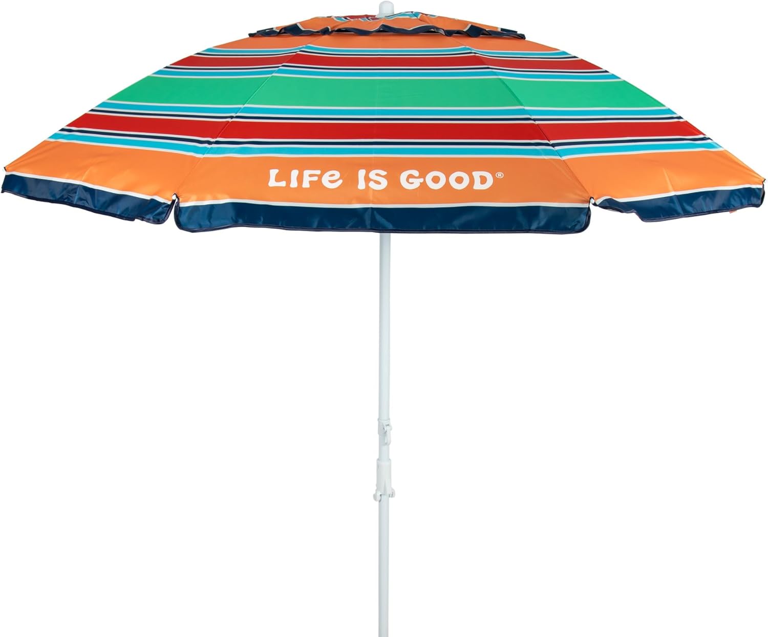 Life is Good 7' Beach Umbrella with Integrated Sand Anchor, Carry Bag, UPF 50+ Protection, Portable Outdoor Tilting Sunshade, Stripe