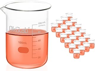 Beaker, Glass Beaker Set, Low Form 100ml Beakers, Graduated 3.3 Borosilicate Glass Beakers for Lab, Classroom, Craft, Kitchen, 24pcs, BKLG100A24