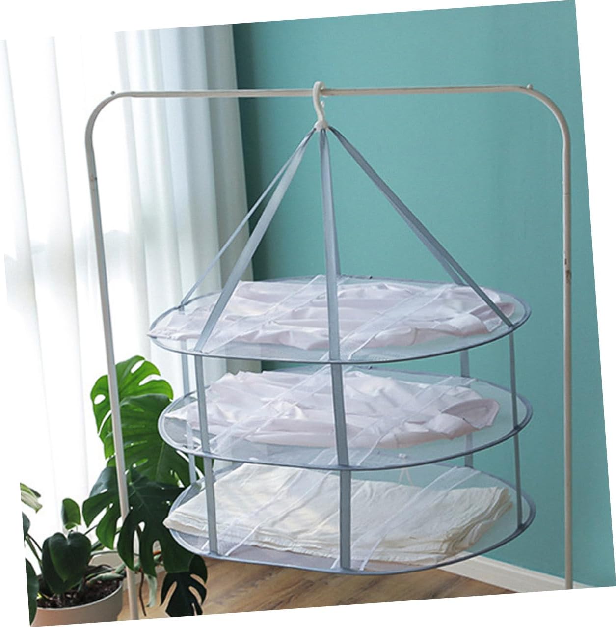 3pcs Hanging Mesh Clothes Drying Basket Set for Socks and Sweaters, Lightweight Household Laundry Storage Organizer, Space-Saving Flat Tuck Net for Indoor Balcony Use