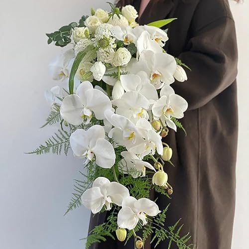 Miniatura 6 de NatureMan Phalaenopsis - Flores artificiales de 27 pulgadas de alto, 6 piezas de orquídeas artificiales blancas para decoración del hogar y boda
