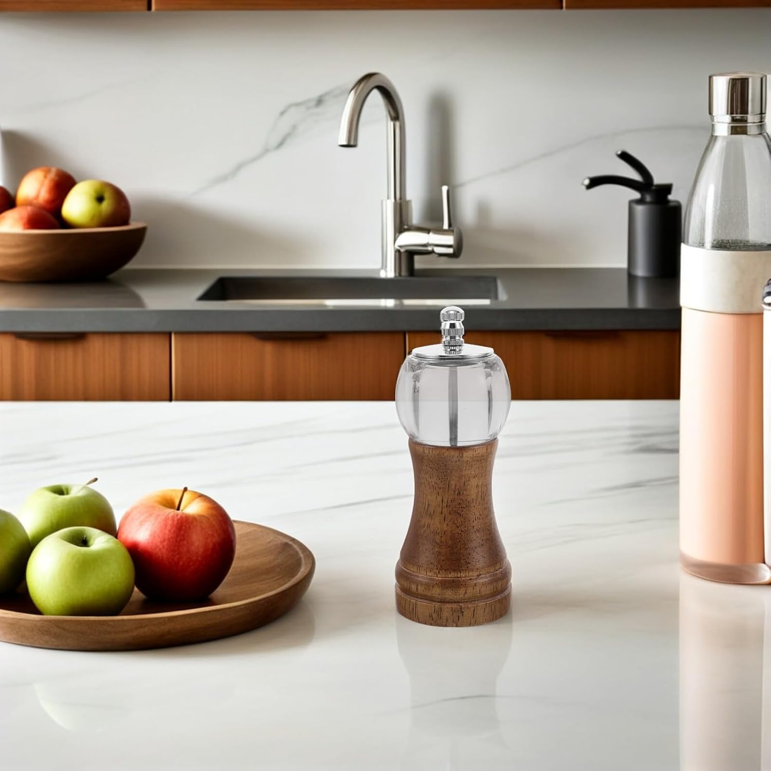 Manual Extra Large Acrylic Pepper Grinder with Handle Crank, Refillable Handheld Bbq Spice Mill for Kitchen Cooking and Outdoor Picnic Use